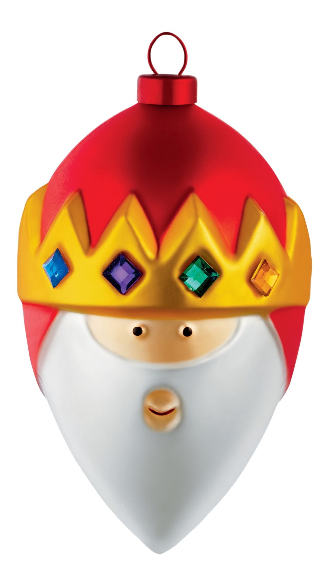 Alessi Weihnachtskugel Gaspare: Festliche Christbaumkugel mit Krone und Bart für die Weihnachtsdekoration.